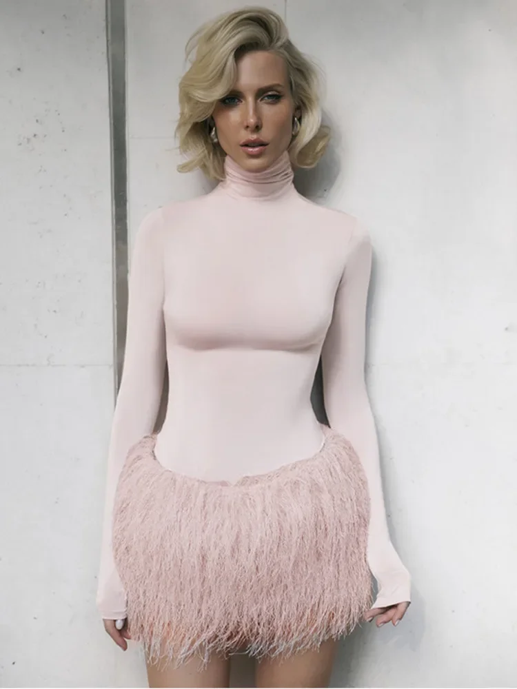 Long Sleeve Feather Mini Dress Set Women Turtleneck Bodysuit And Mini Skirt Matching Sets Skinny Club Two Piece Set
Long Sleeve Feather Mini Dress Set Women Turtleneck Bodysuit And Mini Skirt Matching Sets Skinny Club Two Piece Set