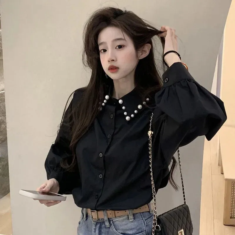 Luxury Pearl Decoration Turndown Collar Blouse Women Spring Casual Loose Long Sleeve Shirts Korean Fashion Street Chiffon Tops
Luxury Pearl Decoration Turndown Collar Blouse Women Spring Casual Loose Long Sleeve Shirts Korean Fashion Street Chiffon Tops