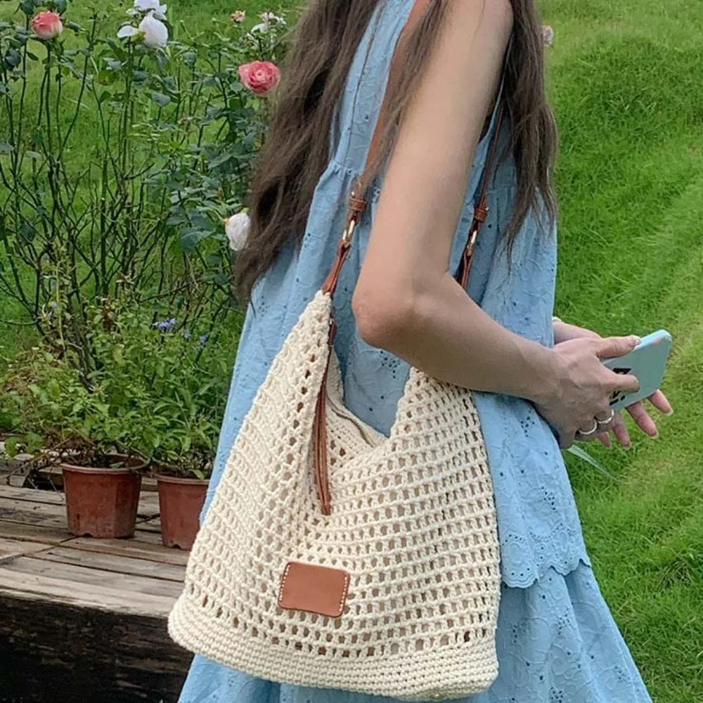 Trendy Large Capacity Crochet Tote Bag Korean Style PU Strap Hollow Woven Bag Cotton Lightweight Knitting Handbag Female
Trendy Large Capacity Crochet Tote Bag Korean Style PU Strap Hollow Woven Bag Cotton Lightweight Knitting Handbag Female