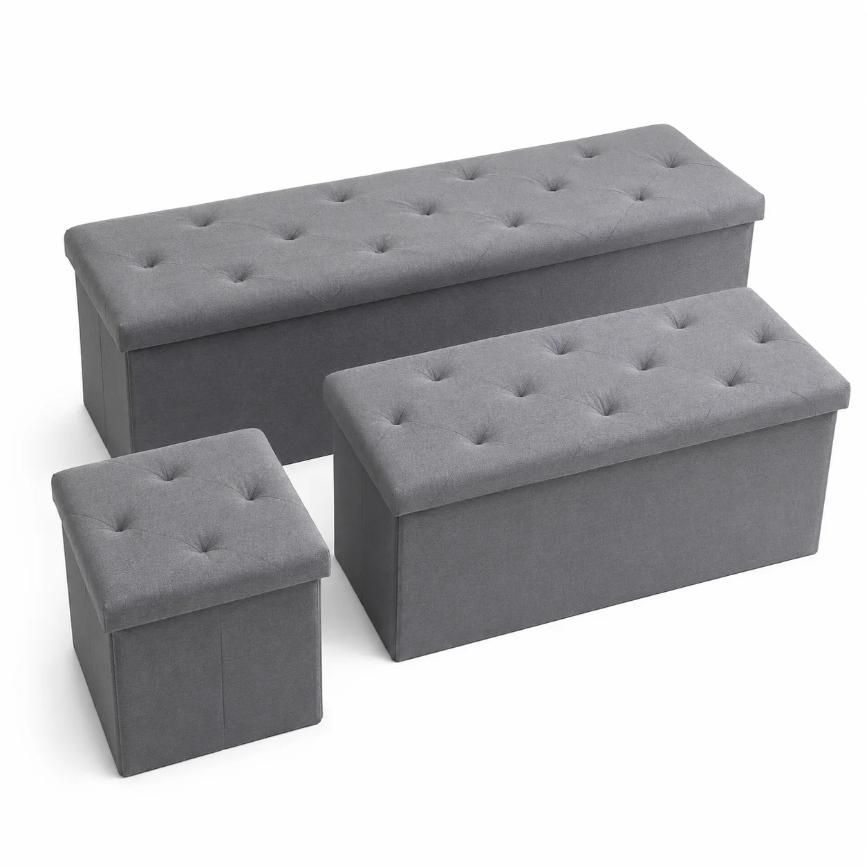 3-Piece Gray Folding Storage Ottoman Bench Set, Button-Tufted Fabric Footrest Seat for Bedroom Entryway Living Room
3-Piece Gray Folding Storage Ottoman Bench Set, Button-Tufted Fabric Footrest Seat for Bedroom Entryway Living Room