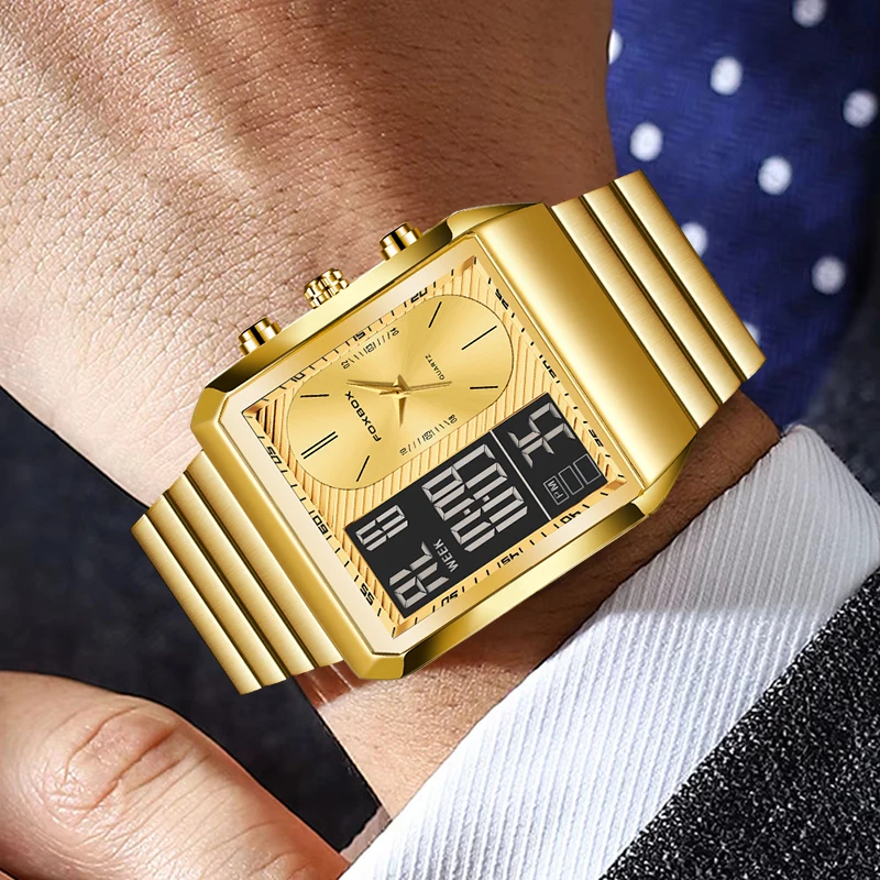 FOXBOX Fashion Electronic Man Watch Business Simple Stainless Band Casual Sport Clock Alarm Dual Digital Display Watches for Men
FOXBOX Fashion Electronic Man Watch Business Simple Stainless Band Casual Sport Clock Alarm Dual Digital Display Watches for Men