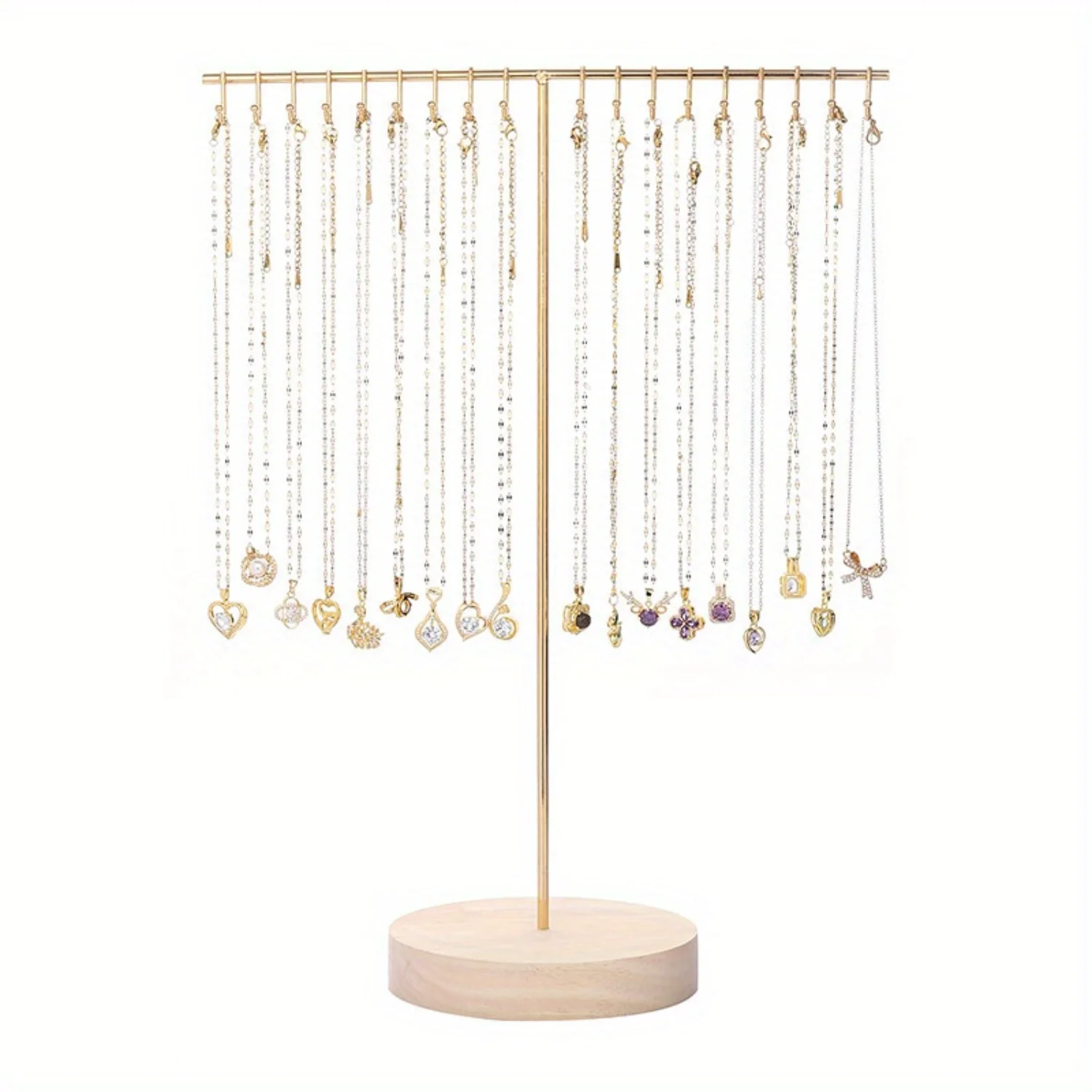 18-Hook Metal Jewelry Tower Display Stand for Necklaces and Bracelets, Tabletop Triangle Shape with Wooden Base, No Electricity
18-Hook Metal Jewelry Tower Display Stand for Necklaces and Bracelets, Tabletop Triangle Shape with Wooden Base, No Electricity