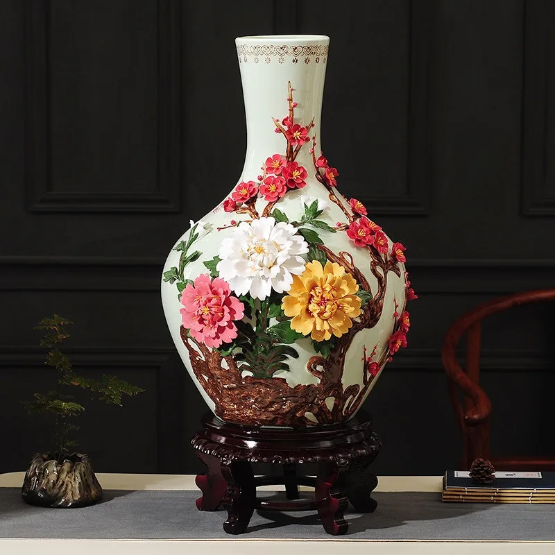Jingdezhen new Chinese ceramic vase handmade porcelain flower bloom rich floor ornament living room TV cabinet jewelry
Jingdezhen new Chinese ceramic vase handmade porcelain flower bloom rich floor ornament living room TV cabinet jewelry