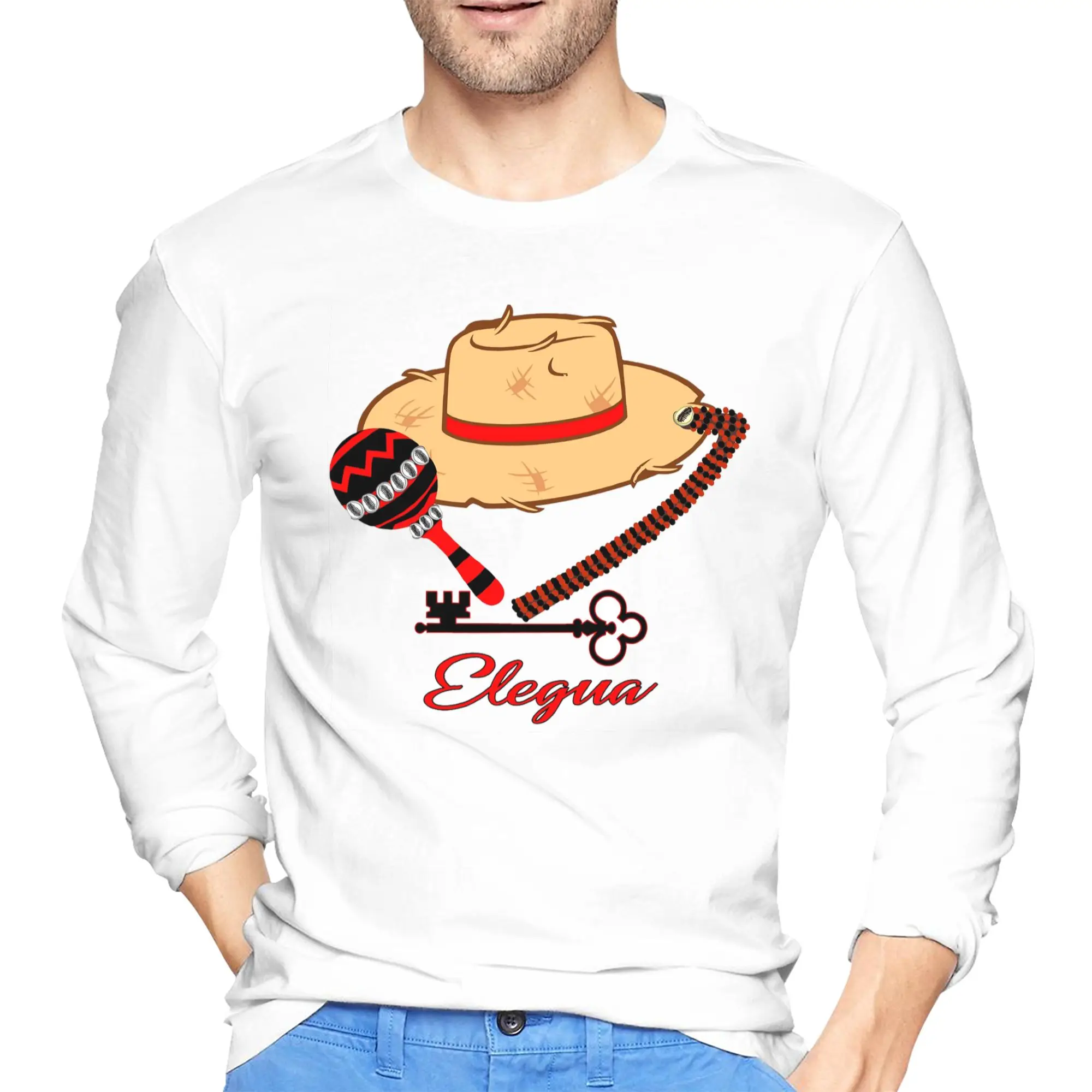 Eshu Elegua Laroye Hat, мужская футболка с длинными рукавами, дышащие футболки с круглым вырезом, весенние и осенние мужские топы 
Eshu Elegua Laroye Hat, мужская футболка с длинными рукавами, дышащие футболки с круглым вырезом, весенние и осенние мужские топы