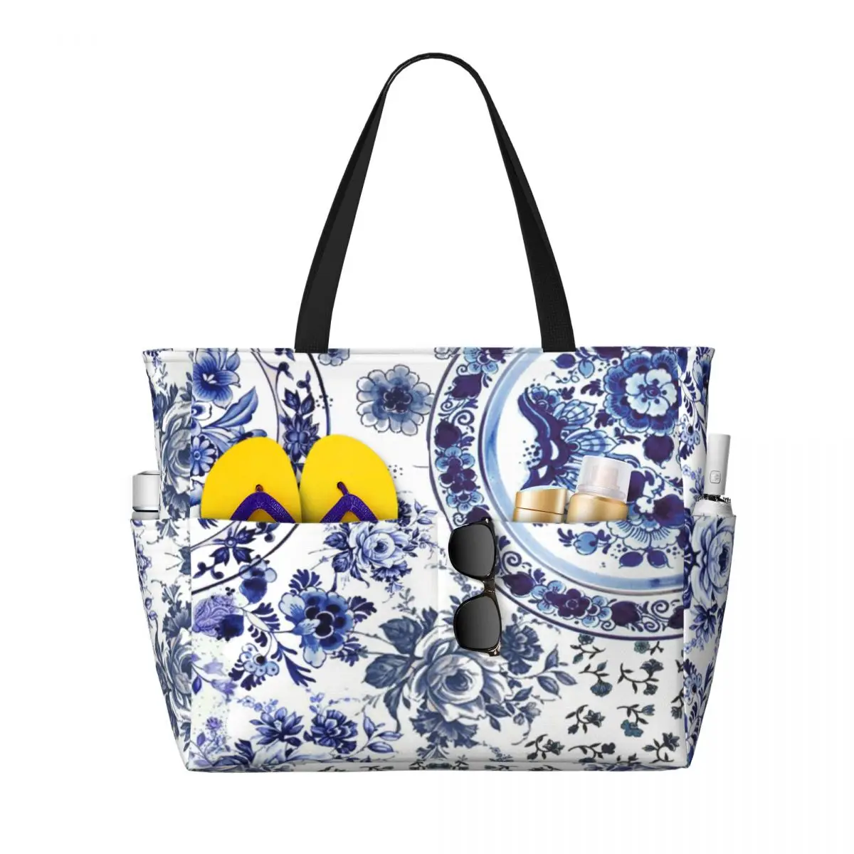 Винтажная сумка для покупок Delft с синими цветами и фарфоровым принтом, женская большая вместительная пляжная сумка для спортзала с цветочным принтом 
Винтажная сумка для покупок Delft с синими цветами и фарфоровым принтом, женская большая вместительная пляжная сумка для спортзала с цветочным принтом