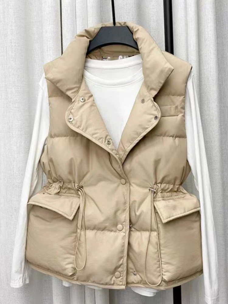 Waistband Drawstring Women's Vest Korean Style Lightweight Waistcoat Autumn Winter Down Vest Youthful Trend Sleeveless Jacket
Waistband Drawstring Women's Vest Korean Style Lightweight Waistcoat Autumn Winter Down Vest Youthful Trend Sleeveless Jacket