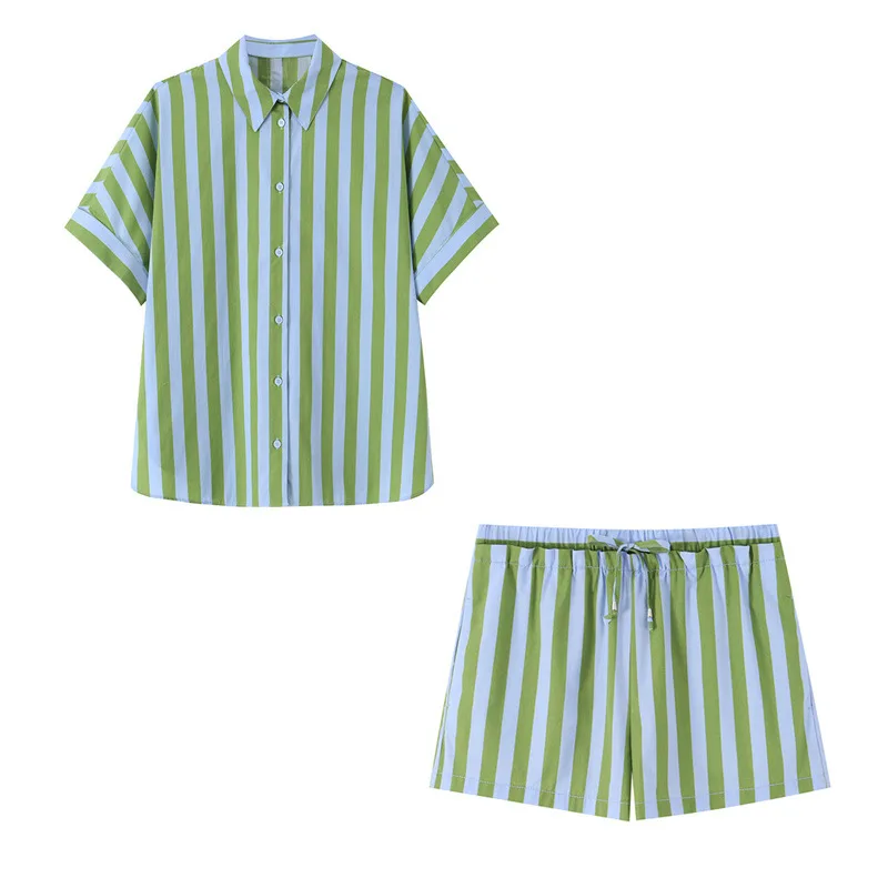 Summer Women Shirt Shorts Suit Striped Full Sleeve Button Up Shirts Loose High Waist Shorts Suit 2 Piece Sets Womens Outfits
Summer Women Shirt Shorts Suit Striped Full Sleeve Button Up Shirts Loose High Waist Shorts Suit 2 Piece Sets Womens Outfits