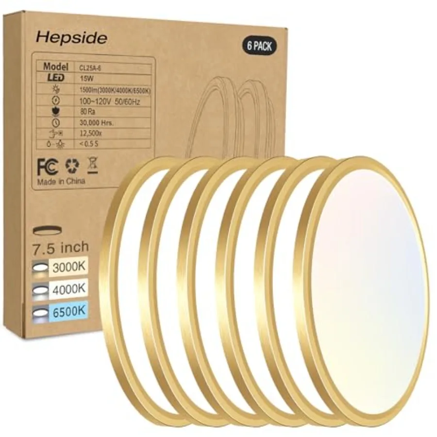 6PACK LED Flush Mount Ceiling Light, 3CCT Selectable 3000K-4000K-6500K and 100W Equivalent Modern Kitchen Recessed Ceiling Lamp