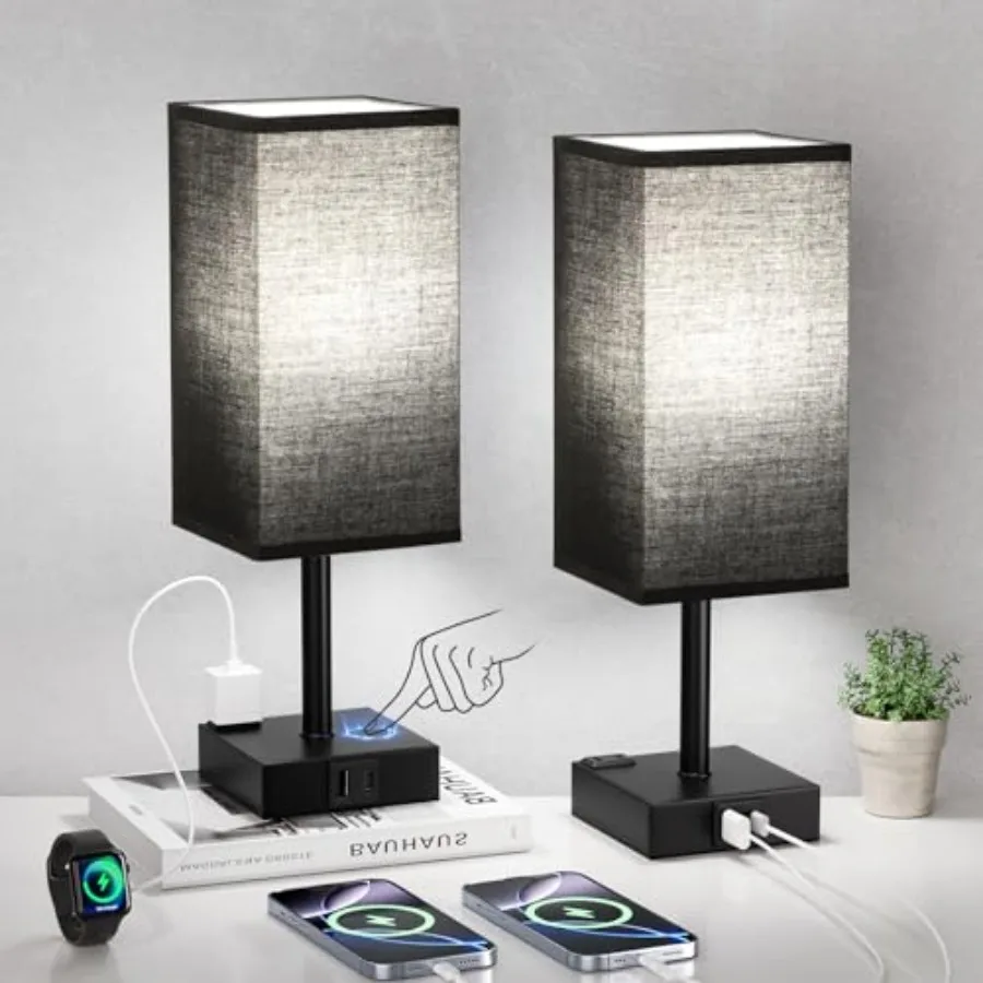 Lamp for Nightstand Touch Table Lamp with Type C + A and AC Outlet, Square Charging Lamps for Bedroom Decor, Small Night Light
Lamp for Nightstand Touch Table Lamp with Type C + A and AC Outlet, Square Charging Lamps for Bedroom Decor, Small Night Light