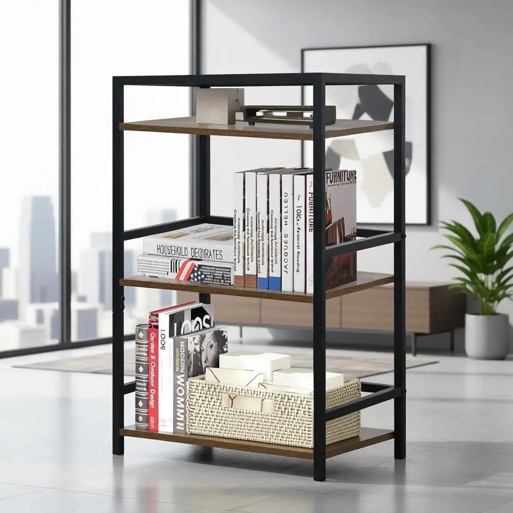 Industrial 3-Tier Metal Bookshelf - Rustic Brown for Living Room, Bedroom, Office Use
Industrial 3-Tier Metal Bookshelf - Rustic Brown for Living Room, Bedroom, Office Use