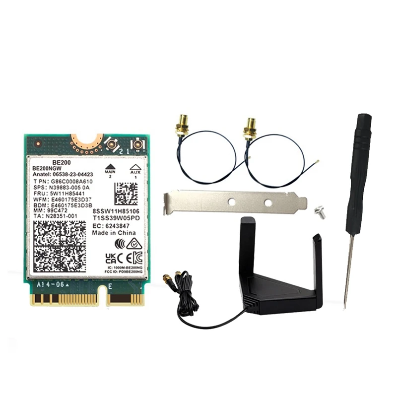 BE200 BE200NGW WIFI 7 Wi-Fi карта + комплект антенны BT 5.4 802.11AX трехдиапазонный беспроводной сетевой адаптер M.2 NGFF для Win10/11
BE200 BE200NGW WIFI 7 Wi-Fi карта + комплект антенны BT 5.4 802.11AX трехдиапазонный беспроводной сетевой адаптер M.2 NGFF для Win10/11