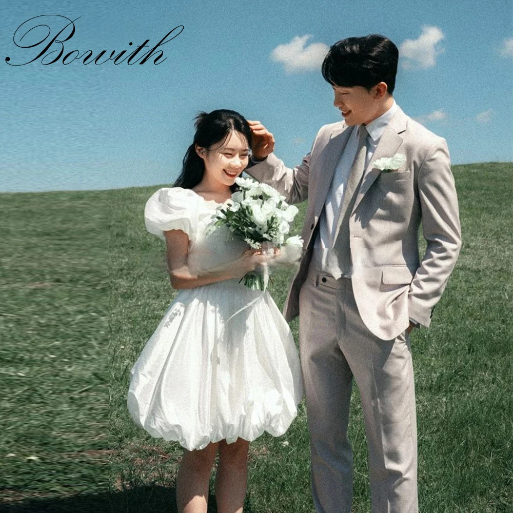 Bowith Simple A Line Short Wedding Dresses Customized Korea Photoshoot O Neck Corset Back Mini Bridal Gowns Evening Dresses 
Bowith Simple A Line Short Wedding Dresses Customized Korea Photoshoot O Neck Corset Back Mini Bridal Gowns Evening Dresses
