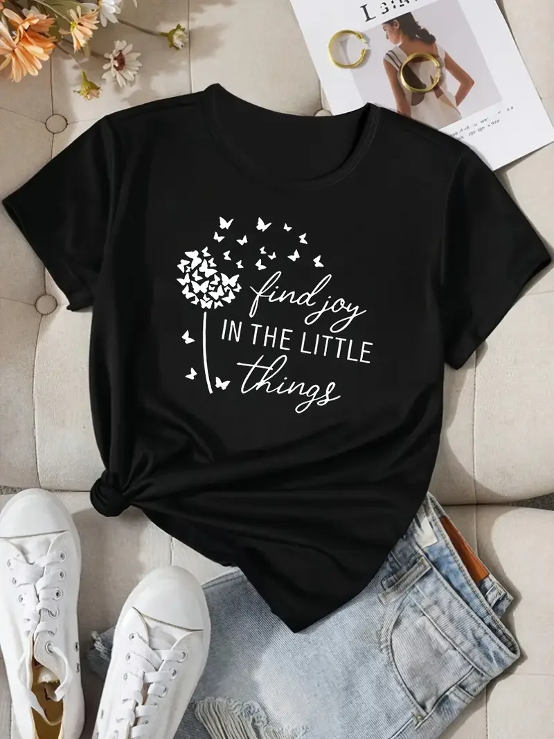 Butterfly Dandelion Pattern Letters Print Short Sleeved Casual Women T-shirt Round Neck Women Graphical Female Summer T shirt
Butterfly Dandelion Pattern Letters Print Short Sleeved Casual Women T-shirt Round Neck Women Graphical Female Summer T shirt