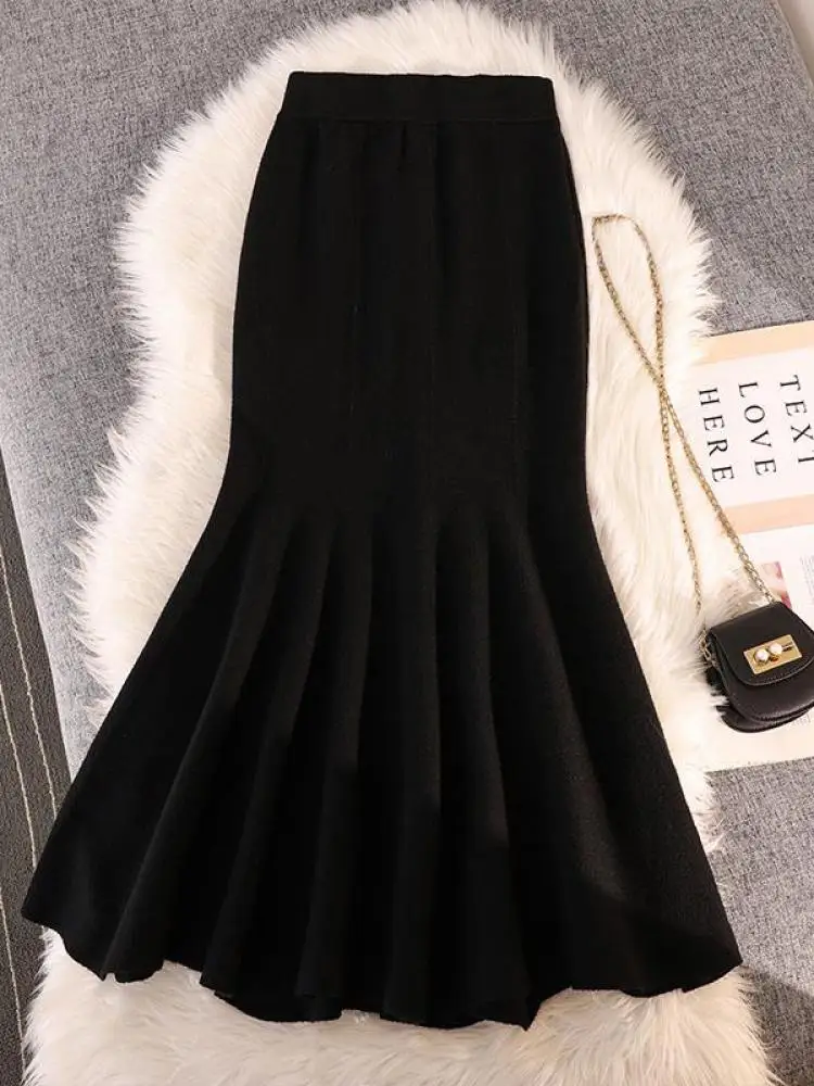 Autumn Winter Black Pleated Knit Fishtail Skirt Women 2023 Fashion Beige Bodycon Mermaid Midi Skirt Pink Elastic High Waist Slim 
Autumn Winter Black Pleated Knit Fishtail Skirt Women 2023 Fashion Beige Bodycon Mermaid Midi Skirt Pink Elastic High Waist Slim