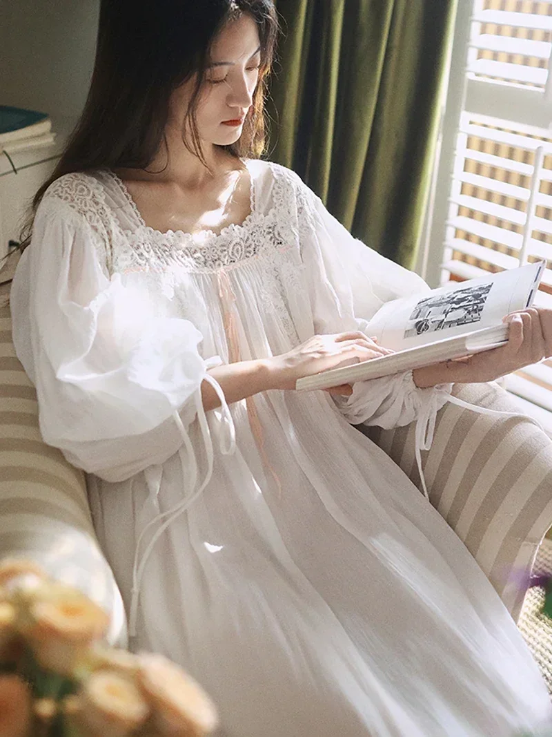 Women 2024 Pure Cotton Fairy Pajama Nightdress Vintage Princess Loose Long Sleeve Spring Autumn Victorian Nightgowns Sleepwear 
Women 2024 Pure Cotton Fairy Pajama Nightdress Vintage Princess Loose Long Sleeve Spring Autumn Victorian Nightgowns Sleepwear