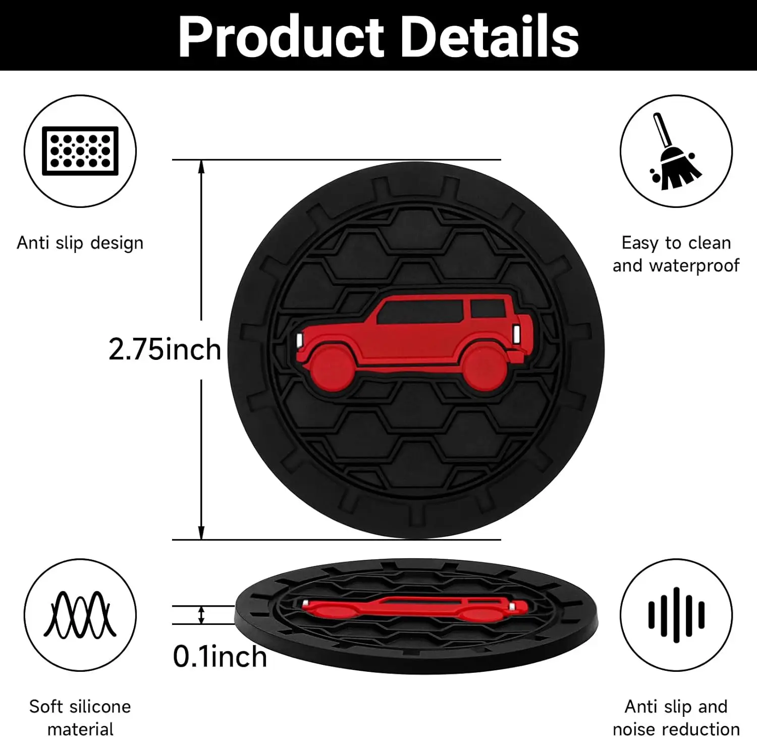 2 Packs (Black&Red) Car Cup Holder Coaster for 2021-2025 Ford Bronco Sport Silicone Non-Slip Cup Holder Coasters Interior Access
2 Packs (Black&Red) Car Cup Holder Coaster for 2021-2025 Ford Bronco Sport Silicone Non-Slip Cup Holder Coasters Interior Access