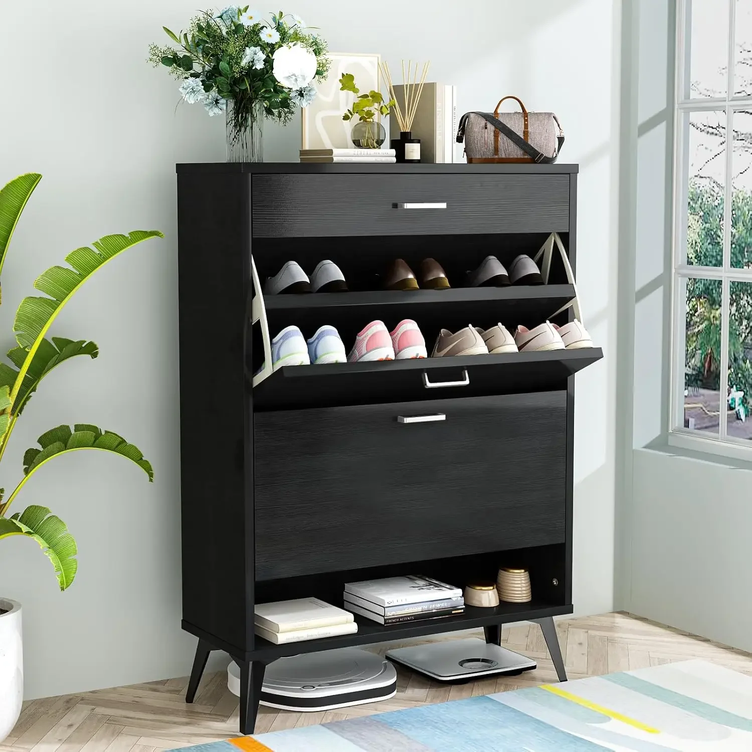 Shoe Cabinet, Improved Free Standing Shoe Storage Cabinet for Entryway, Modern Narrow Shoe Organizer Rack with 2 Flip Cabin
Shoe Cabinet, Improved Free Standing Shoe Storage Cabinet for Entryway, Modern Narrow Shoe Organizer Rack with 2 Flip Cabin