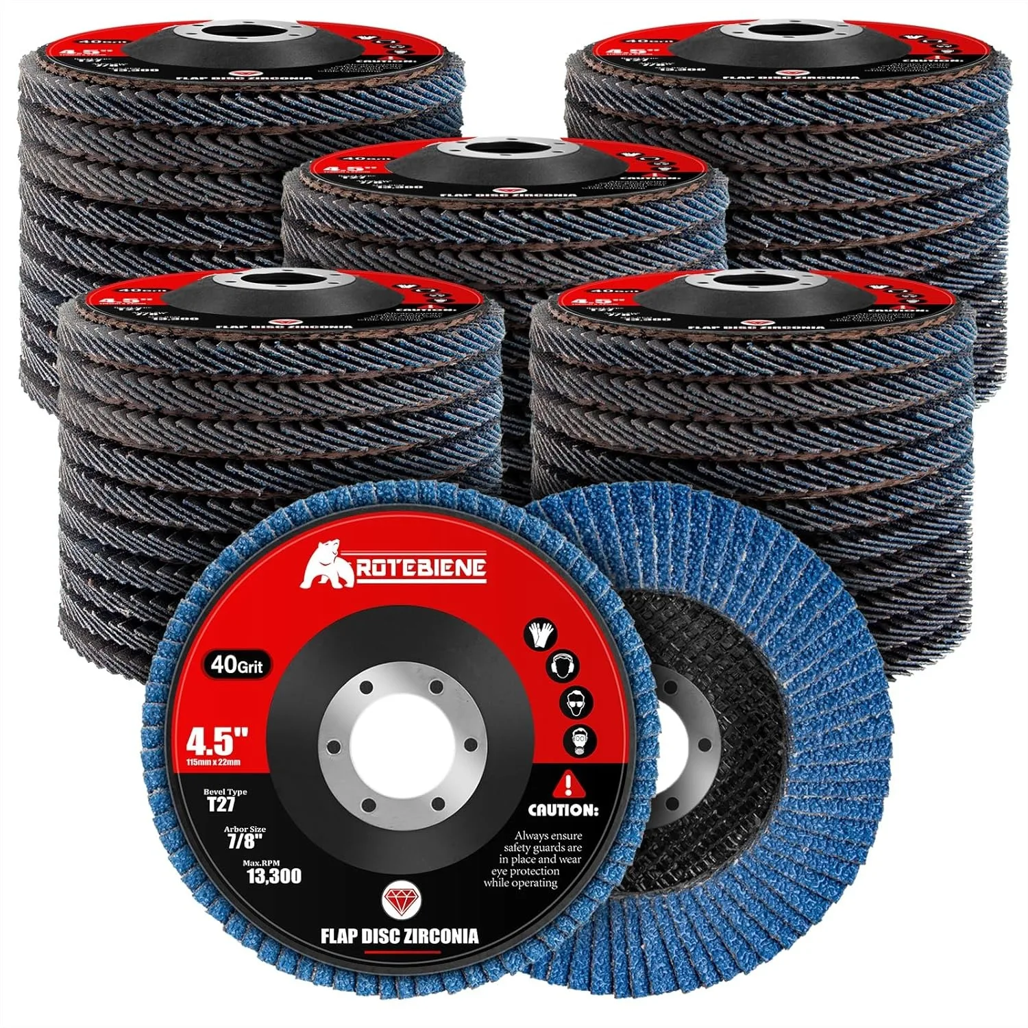 50 Pack 4.5" x 7/8" 40 Grit Zirconia Flap Discs for Angle Grinder, Heavy-Duty Grinding and Sanding on Metal and Wood
50 Pack 4.5" x 7/8" 40 Grit Zirconia Flap Discs for Angle Grinder, Heavy-Duty Grinding and Sanding on Metal and Wood