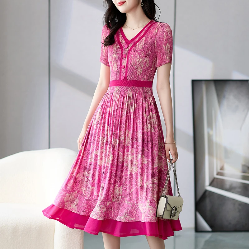 2023 Summer New Pleated High End Mid length Dress Women V-Neck Short Sleeve Chiffon Ruffle A Line Elegant Dresses
2023 Summer New Pleated High End Mid length Dress Women V-Neck Short Sleeve Chiffon Ruffle A Line Elegant Dresses