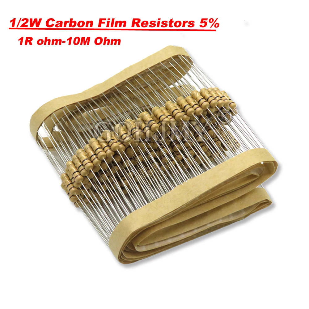 50PCS 5% 1/2W Carbon Film Resistors 1R-10M 1K 10K 20K 4K7 100K 200K 560K 1M 3M3 10R 47R 100R 150R 220R Ohm Color Ring Resistance
50PCS 5% 1/2W Carbon Film Resistors 1R-10M 1K 10K 20K 4K7 100K 200K 560K 1M 3M3 10R 47R 100R 150R 220R Ohm Color Ring Resistance