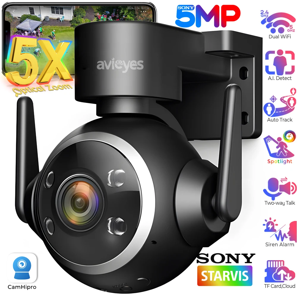 5MP 5X Optical Zoom Security Camera WiFi 2.4/5Ghz Outdoor Surveillance Cameras Color Night Vision Humanoid Tracking PTZ Camera
5MP 5X Optical Zoom Security Camera WiFi 2.4/5Ghz Outdoor Surveillance Cameras Color Night Vision Humanoid Tracking PTZ Camera