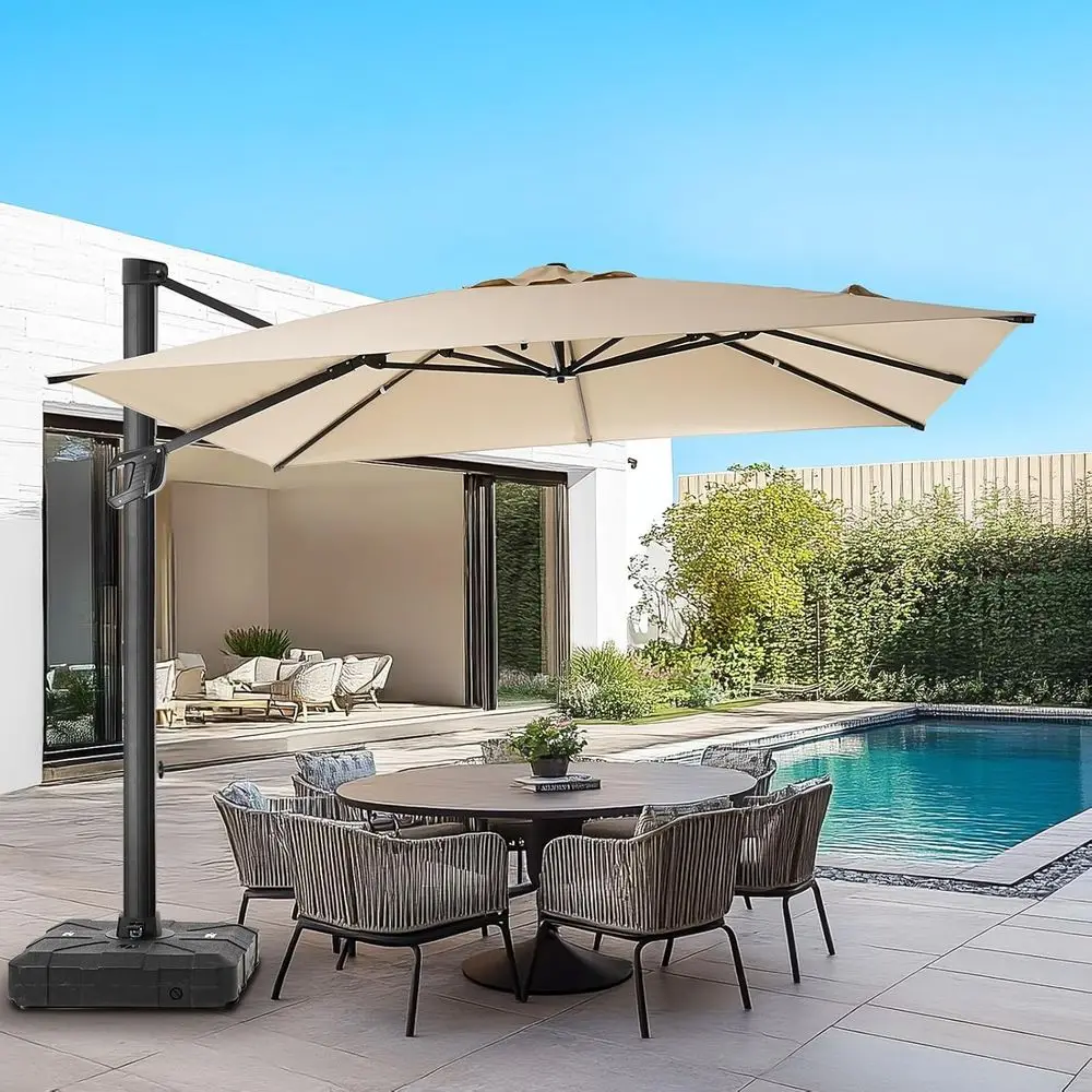 Large Square 10ft Cantilever Patio Umbrella with 360-Degree Rotation, Durable for Outdoor Poolside, Deck, and Garden (Beige)
Large Square 10ft Cantilever Patio Umbrella with 360-Degree Rotation, Durable for Outdoor Poolside, Deck, and Garden (Beige)