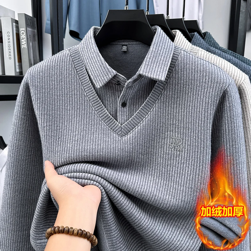 2025 New Winter Men's Shirt Collar with Velvet Thickened Fake Two Piece Sweater Warm Hooded Knitted Bottom Woolen Sweater
2025 New Winter Men's Shirt Collar with Velvet Thickened Fake Two Piece Sweater Warm Hooded Knitted Bottom Woolen Sweater