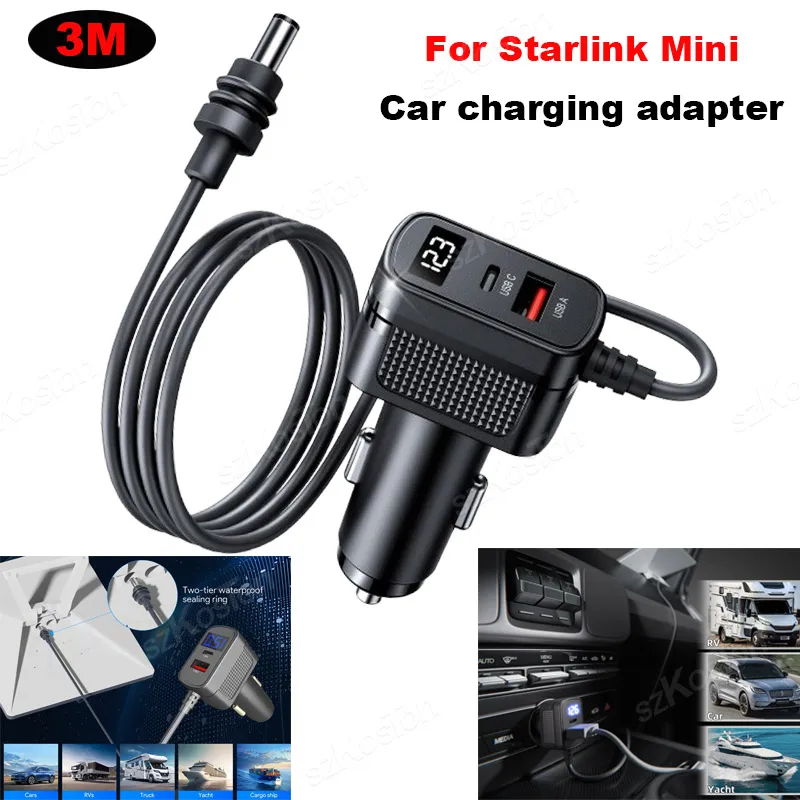 3M For Starlink Mini 3 in1 DC Power Cable 12V-24V Car Charging Cigarrete Lighter Adapter with USB Type-C Port Plug and Play
3M For Starlink Mini 3 in1 DC Power Cable 12V-24V Car Charging Cigarrete Lighter Adapter with USB Type-C Port Plug and Play