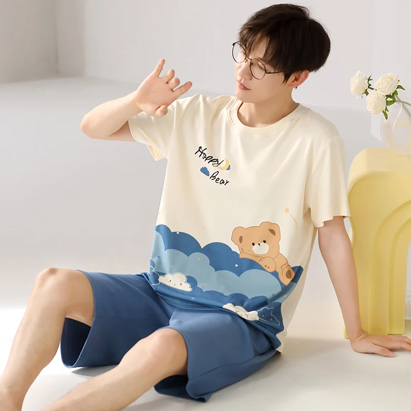 New Summer O-neck Man Pajamas Knitted Cotton Kawaii Bear Printing Sleepwear for Men 3XL Leisure Casual Nightwear Pijamas Set
New Summer O-neck Man Pajamas Knitted Cotton Kawaii Bear Printing Sleepwear for Men 3XL Leisure Casual Nightwear Pijamas Set
