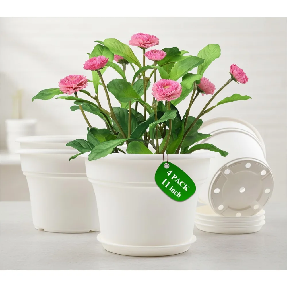 11-дюймовый пластиковый цветочный горшок, 4 упаковки с дренажными отверстиями и блюдцами, легкие садовые горшки для дома и улицы для домашнего декора
11-дюймовый пластиковый цветочный горшок, 4 упаковки с дренажными отверстиями и блюдцами, легкие садовые горшки для дома и улицы для домашнего декора