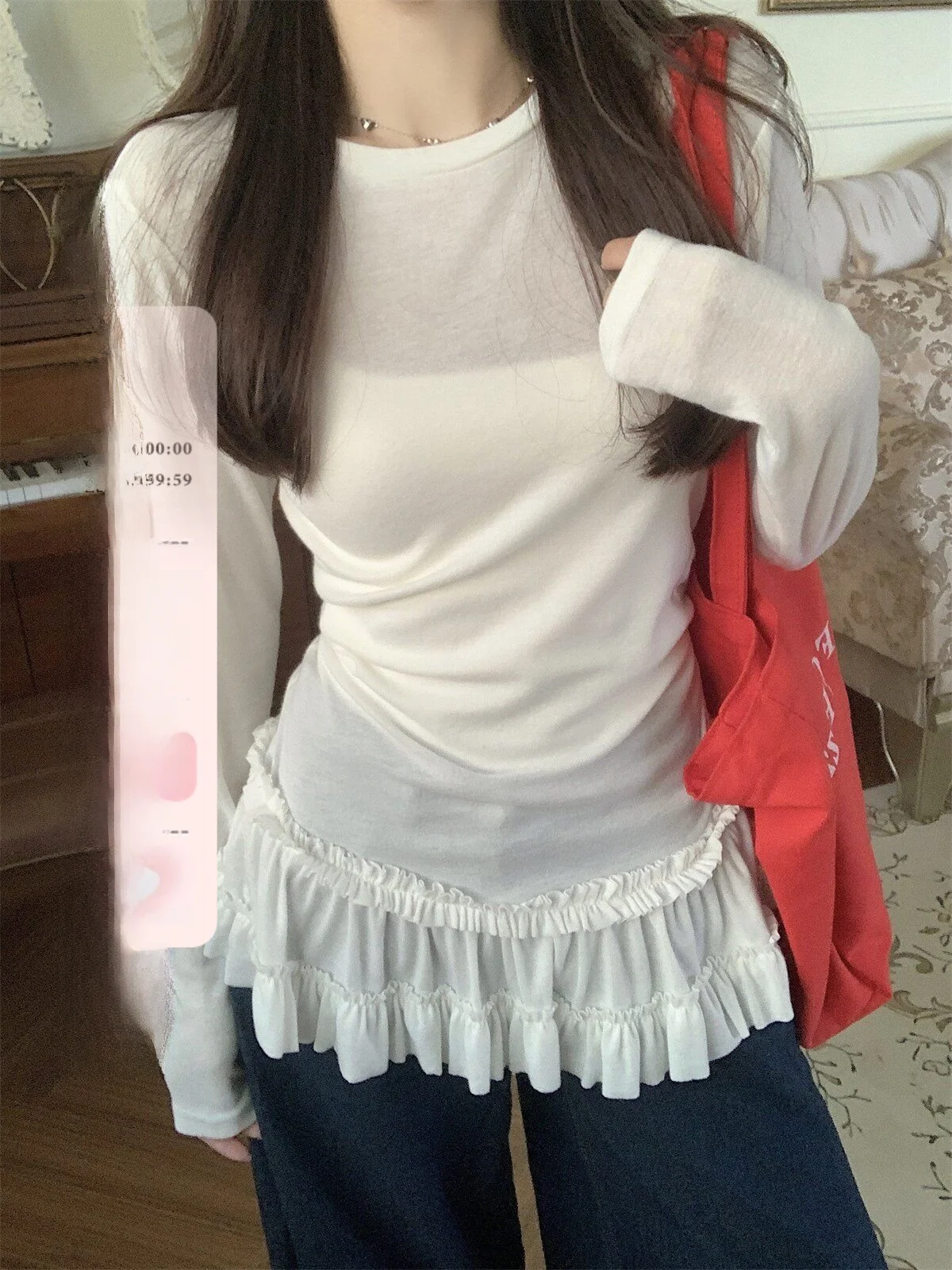 Lace Splice Hem Cover up T-Shirt Women's Spring Summer Pure Desire BM Layered Wear Shoulder Level Micro Translucent Top
Lace Splice Hem Cover up T-Shirt Women's Spring Summer Pure Desire BM Layered Wear Shoulder Level Micro Translucent Top