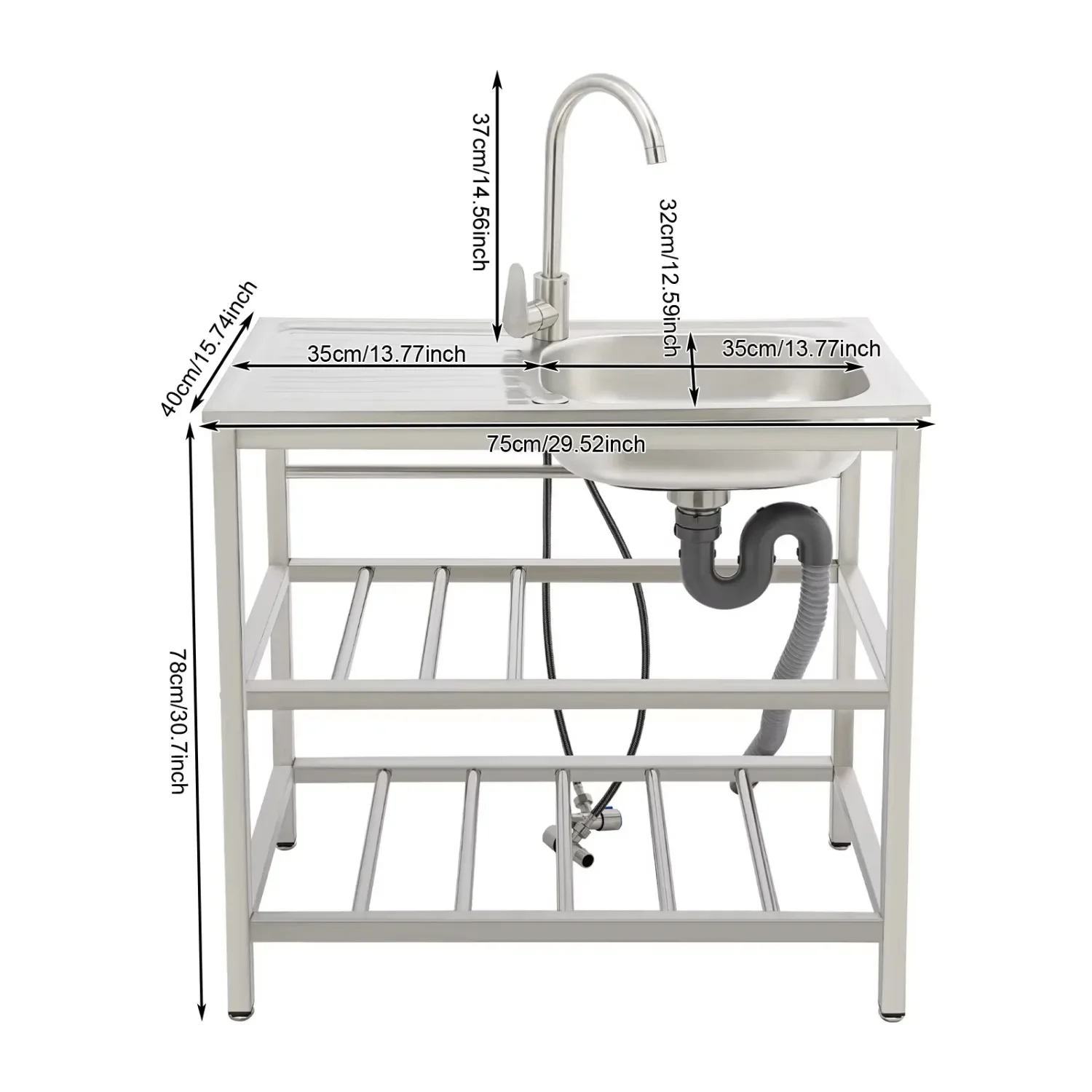 Stainless Steel Kitchen Sink, Outdoor Freestanding Sink with Faucet, Recessed Kitchen Sink, Silver
Stainless Steel Kitchen Sink, Outdoor Freestanding Sink with Faucet, Recessed Kitchen Sink, Silver