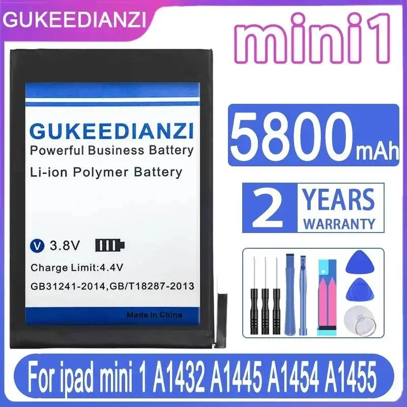 5800mAh Tablet Battery mini1 For Apple iPad Mini 1 A1432 A1445 A1454 A1455 Reliable Replacement
5800mAh Tablet Battery mini1 For Apple iPad Mini 1 A1432 A1445 A1454 A1455 Reliable Replacement