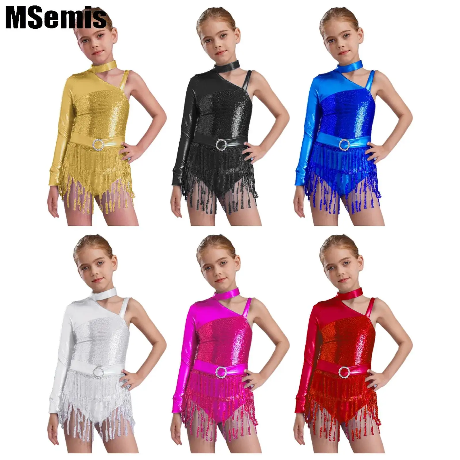 Kids Girls Sequins Tassels Latin Dance Leotard Sparkly Metallic Performance Costume Asymmetrical Shoulder Bodysuit
Kids Girls Sequins Tassels Latin Dance Leotard Sparkly Metallic Performance Costume Asymmetrical Shoulder Bodysuit