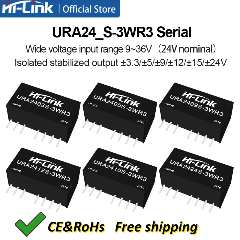 Hilink URA2405S-3WR3 3W Isolated DC-DC Converter Module 24V wide input Power Supply for Industrial IoT, PCB Fast Shipping
Hilink URA2405S-3WR3 3W Isolated DC-DC Converter Module 24V wide input Power Supply for Industrial IoT, PCB Fast Shipping