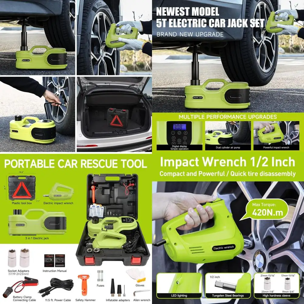 12V Double Cylinder Electric Car Jack Kit with LCD Touch Screen, Air Pump, and Impact Wrench for Fast Tire Changes
12V Double Cylinder Electric Car Jack Kit with LCD Touch Screen, Air Pump, and Impact Wrench for Fast Tire Changes