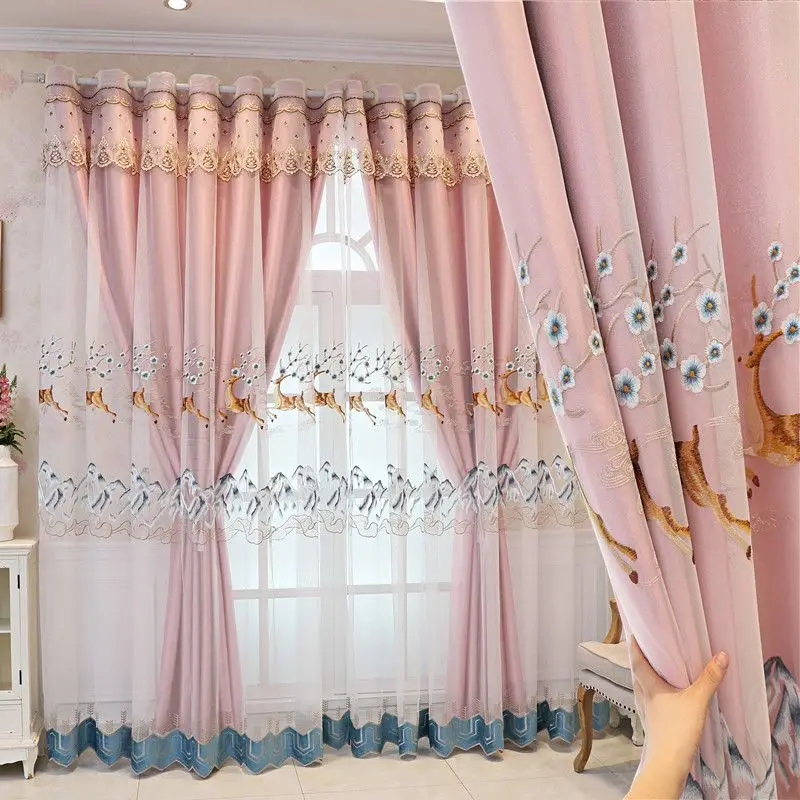 Luxury European Embroidered Double Layer Curtain Pink Floral & Deer Design Blackout Thermal Insulated for Living Room & Bedroom
Luxury European Embroidered Double Layer Curtain Pink Floral & Deer Design Blackout Thermal Insulated for Living Room & Bedroom