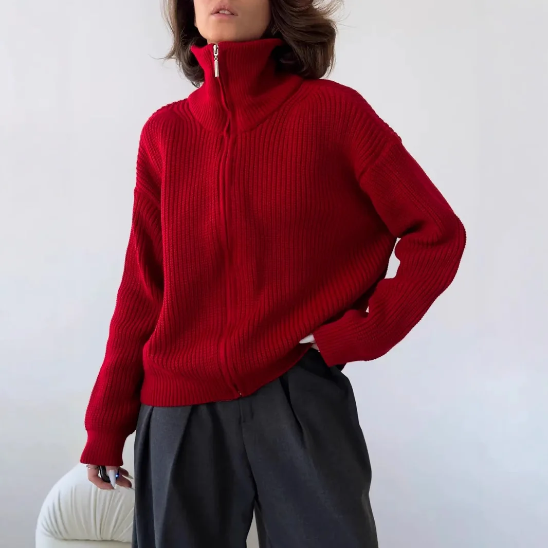 Sweaters Cardigan Da Donna Knitted Women's Zipper Solid Color Cardigan Women's Loose Long Sleeve Stand Collar Versatile Sweater
Sweaters Cardigan Da Donna Knitted Women's Zipper Solid Color Cardigan Women's Loose Long Sleeve Stand Collar Versatile Sweater