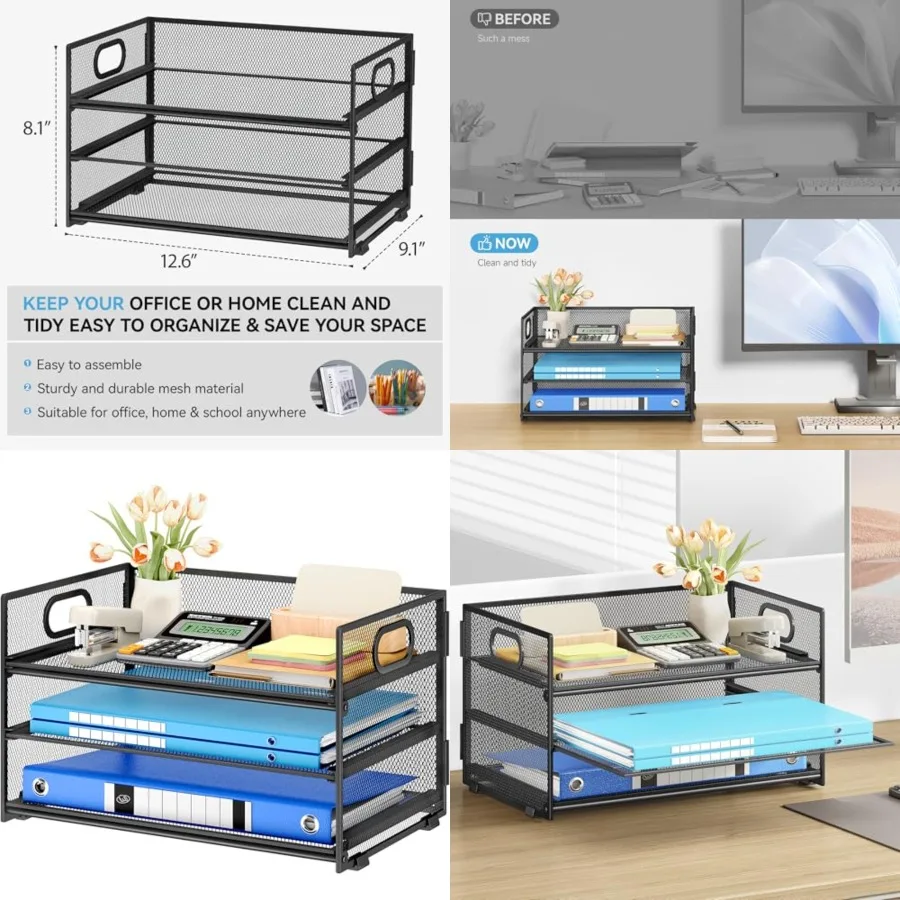 3 Tier Paper Letter Tray Organizer for Desk, Metal Mesh Desk File Folder Sorter Organizer with Handle and Sliding Tray for Home
3 Tier Paper Letter Tray Organizer for Desk, Metal Mesh Desk File Folder Sorter Organizer with Handle and Sliding Tray for Home