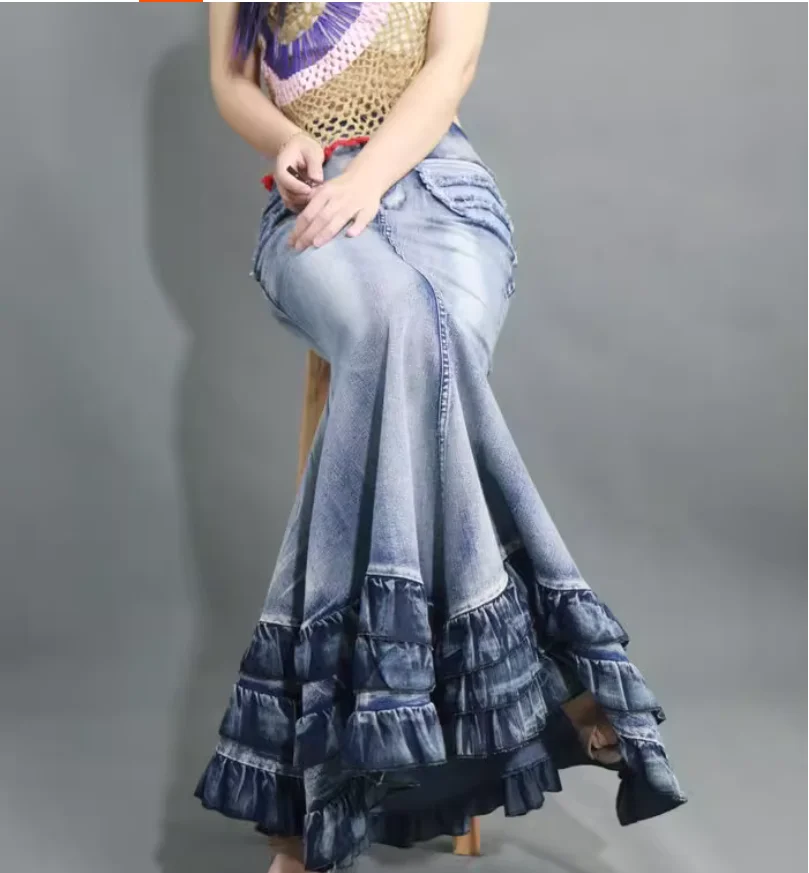 Retro curve beautiful cake big swing fish tail denim skirt slim fit hip hugging skirt
Retro curve beautiful cake big swing fish tail denim skirt slim fit hip hugging skirt