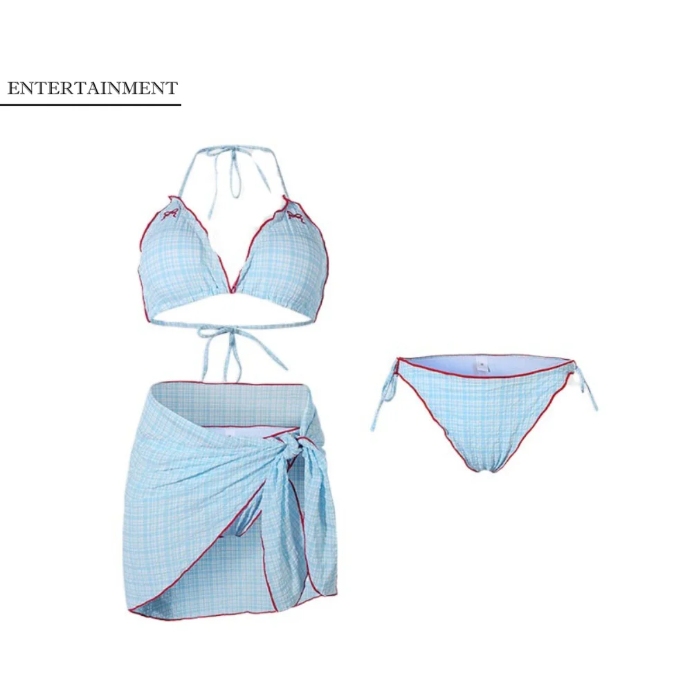 Ins Bowknot Grid Sleeveless Swimsuit Lace Up Pleated Bikini Bathing Suit Deep-V Slim Fit Three Pieces Swimwear Set Swimming Pool
Ins Bowknot Grid Sleeveless Swimsuit Lace Up Pleated Bikini Bathing Suit Deep-V Slim Fit Three Pieces Swimwear Set Swimming Pool