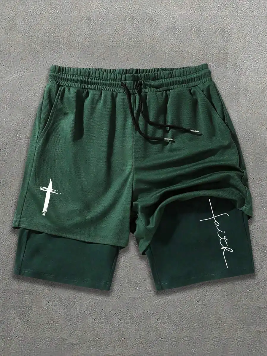 Men’s Green Knit Drawstring Shorts Featuring White Cross And Faith Script, Casual Sporty Streetwear For Beach Or Everyday Use
Men’s Green Knit Drawstring Shorts Featuring White Cross And Faith Script, Casual Sporty Streetwear For Beach Or Everyday Use
