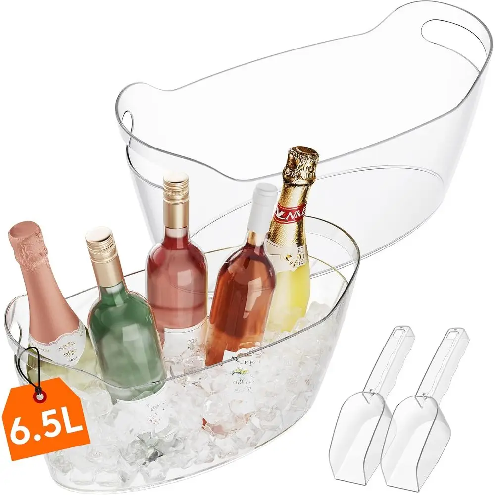 Portable 2-Pack Drink Bucket, Plastic Champagne Cooler for Parties, Beverage Chiller Tub with Scoop, 38x18x20 cm
Portable 2-Pack Drink Bucket, Plastic Champagne Cooler for Parties, Beverage Chiller Tub with Scoop, 38x18x20 cm
