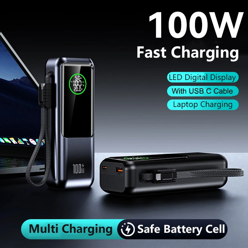 Power Bank 20000mAh PD 100W Fast Charging Portable Charger Powerbank with USB C Cable for Laptop iPhone 16 Xiaomi Samsung Huawei
Power Bank 20000mAh PD 100W Fast Charging Portable Charger Powerbank with USB C Cable for Laptop iPhone 16 Xiaomi Samsung Huawei