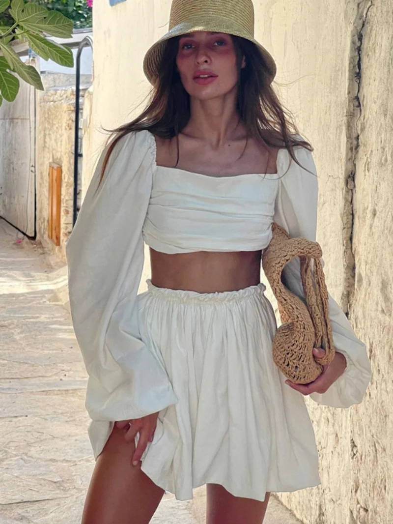 Fashion Cotton 2 Piece Sets Women Outfit Summer Clothing Women Long Sleeve Off Shoulder Crop Top Mini Skirt Suit Chic Dress Sets
Fashion Cotton 2 Piece Sets Women Outfit Summer Clothing Women Long Sleeve Off Shoulder Crop Top Mini Skirt Suit Chic Dress Sets