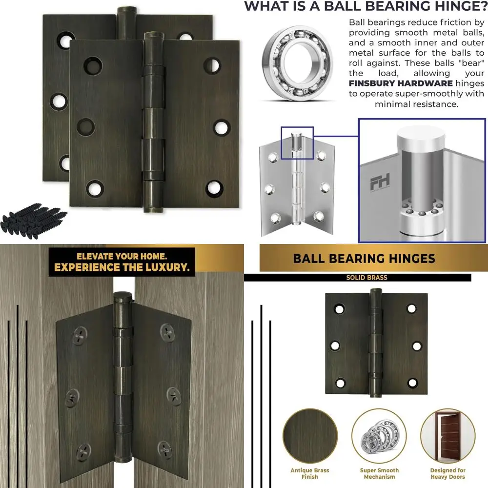 Heavy Duty Solid Brass Ball Bearing Hinges, 3.5 x 3.5 Inch Antique Brass Finish, Set of 2 for Durability and Style
Heavy Duty Solid Brass Ball Bearing Hinges, 3.5 x 3.5 Inch Antique Brass Finish, Set of 2 for Durability and Style
