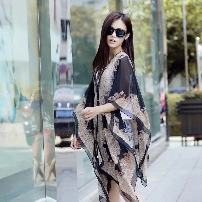 Fashion Women Ponchos Capes Summer Sunshade Imitation Silk Button Shawl Sunscreen Shawl Gift Silk Scarf Shawl Cloak Black
Fashion Women Ponchos Capes Summer Sunshade Imitation Silk Button Shawl Sunscreen Shawl Gift Silk Scarf Shawl Cloak Black