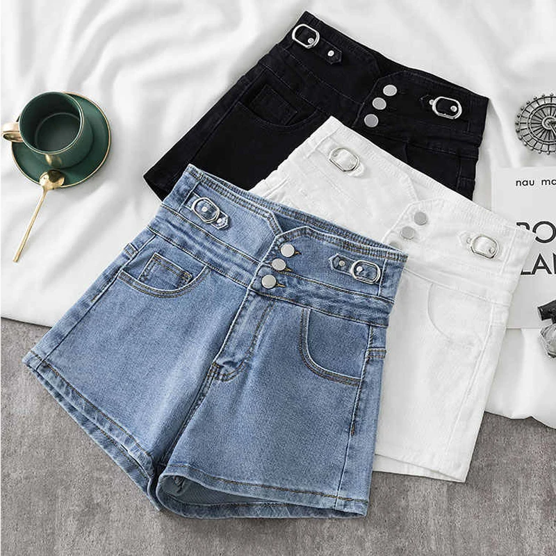 Blue High Waist Elastic Denim Shorts Summer Women Single-breasted Slim fit Denim Short Pants Washed A-line Wide Leg Hotpants
Blue High Waist Elastic Denim Shorts Summer Women Single-breasted Slim fit Denim Short Pants Washed A-line Wide Leg Hotpants