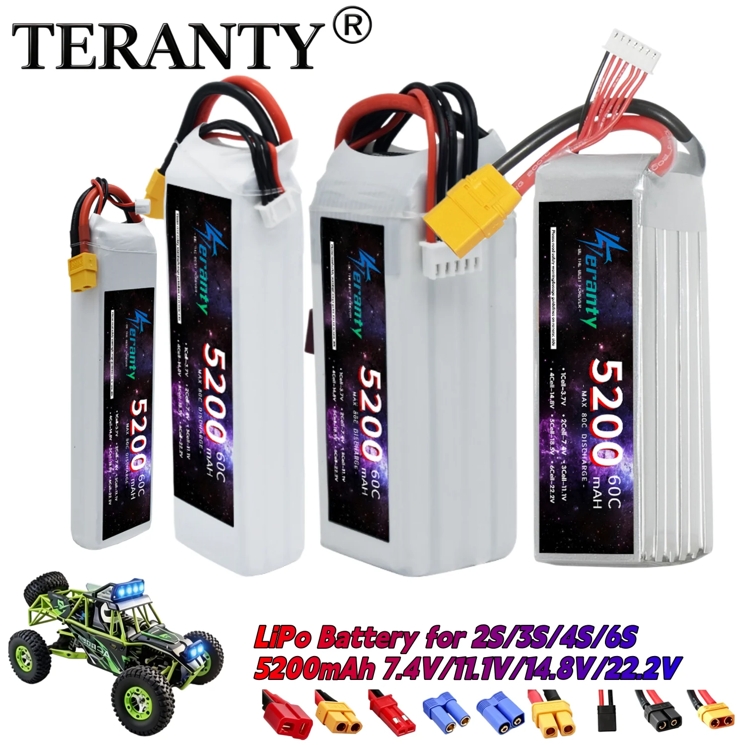TERANTY 2S 3S 4S 6S 5200MAH 60C Lipo Battery 7.4V 11.1.V 14.8V 22.2V For RC FPV Airplane Helicopter Drone Tank Model RC Hobby
TERANTY 2S 3S 4S 6S 5200MAH 60C Lipo Battery 7.4V 11.1.V 14.8V 22.2V For RC FPV Airplane Helicopter Drone Tank Model RC Hobby