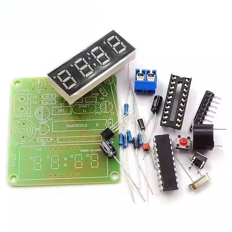 0.56 Inch Red 4-Digit LED Electronic Clock DIY Kit AT89C2051 8051 Microcontroller Dual Alarm Soldering Practice Project